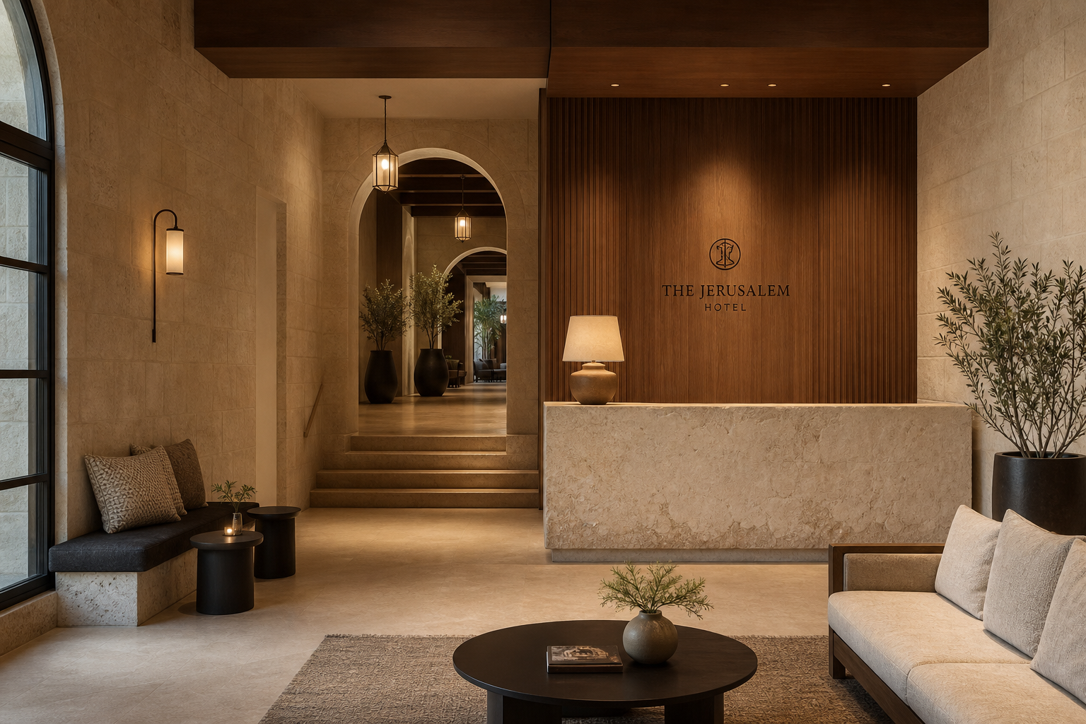 Jerusalem Stone hotel lobby with limestone walls